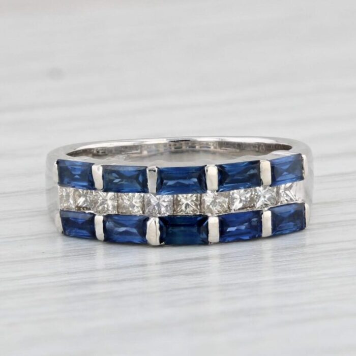 195ctw blue sapphire diamond ring 14k white gold size 6 stackable 2929