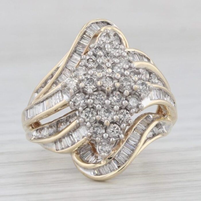 195ctw diamond cocktail cluster ring 10k yellow gold size 7 5966