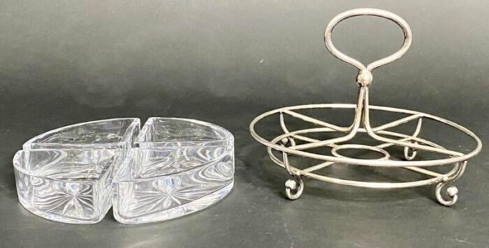 1960s handled pressed glass relish dish with four compartments 3487