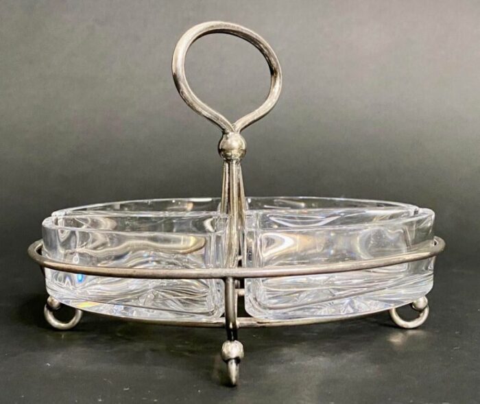 1960s handled pressed glass relish dish with four compartments 4024