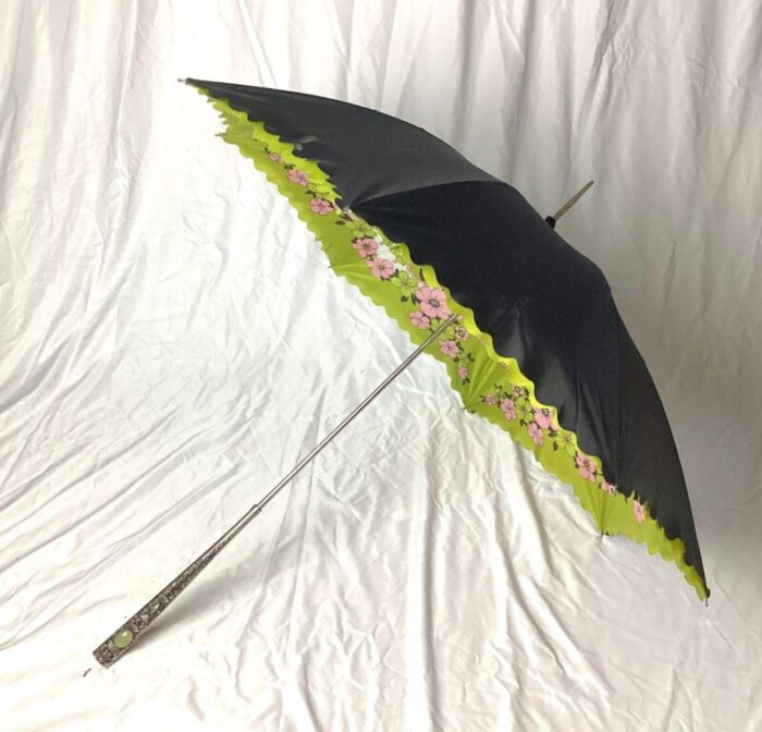 1960s mid century parasol umbrella with jeweled repousse handle purchased in italy 9813