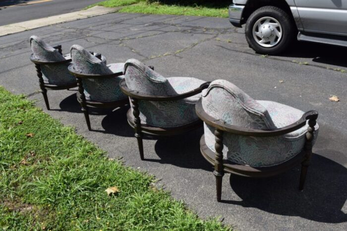 1960s set of 4 vintage peacock design upholstery club tub art deco armchairs 1645