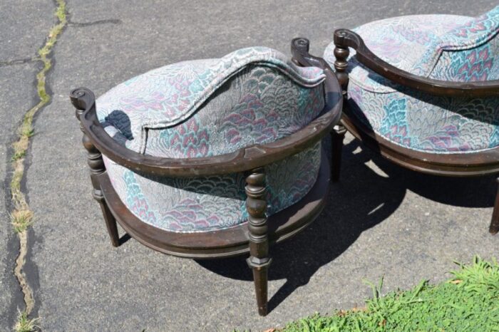 1960s set of 4 vintage peacock design upholstery club tub art deco armchairs 1990