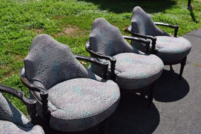 1960s set of 4 vintage peacock design upholstery club tub art deco armchairs 4899