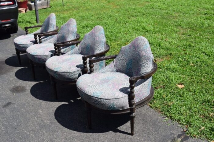 1960s set of 4 vintage peacock design upholstery club tub art deco armchairs 5433