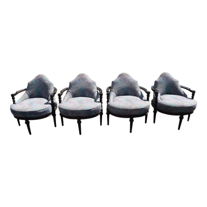 1960s set of 4 vintage peacock design upholstery club tub art deco armchairs 9707