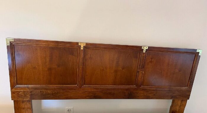 1970s henredon campaign queen full brass and walnut headboard 4879