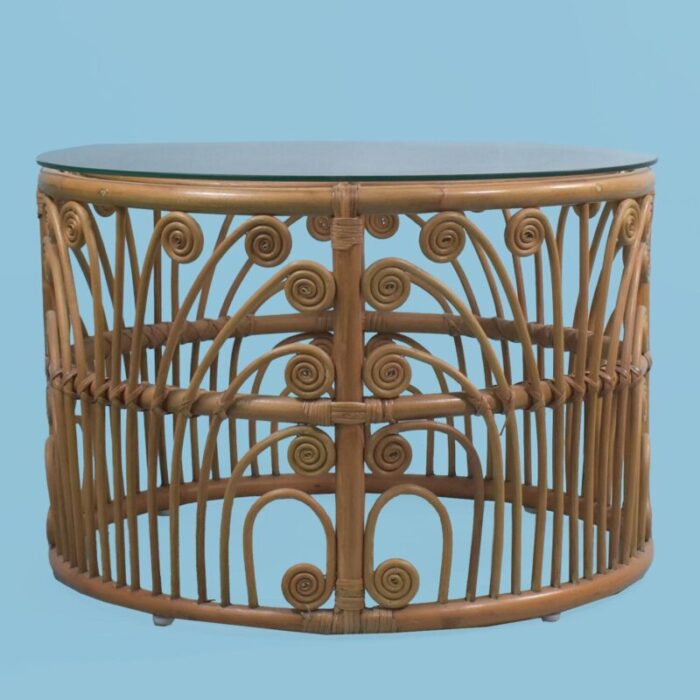 1970s round coastal rattan coffee table 6349