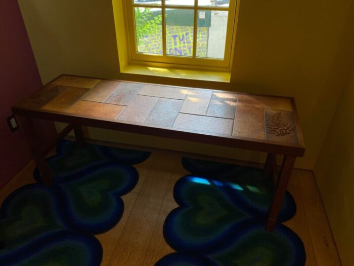 1970s teak console table with stoneware tile top 0951