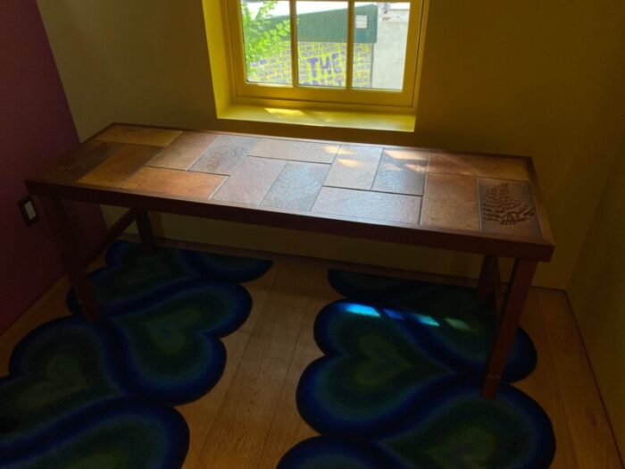 1970s teak console table with stoneware tile top 2702