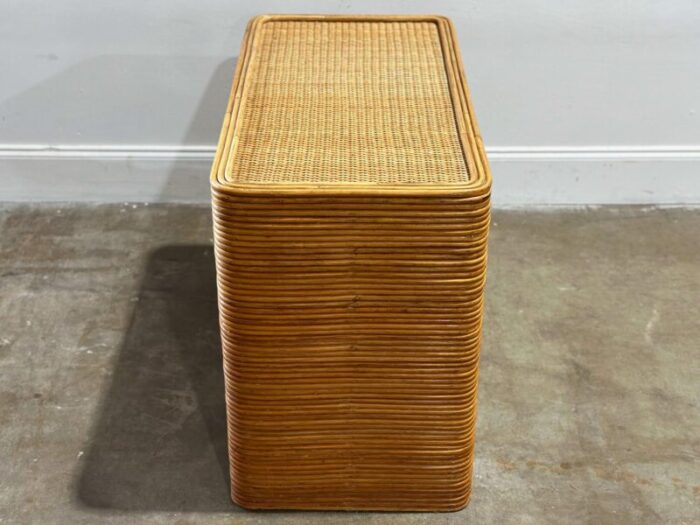 1970s vintage midcentury french rattan console table stacked reed organic modern 1555