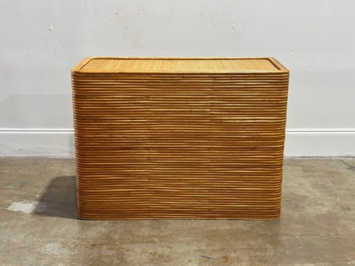 1970s vintage midcentury french rattan console table stacked reed organic modern 8633