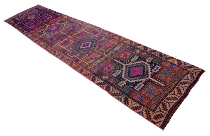 1970s vintage purple hand knotted runner rug 210 12 3142