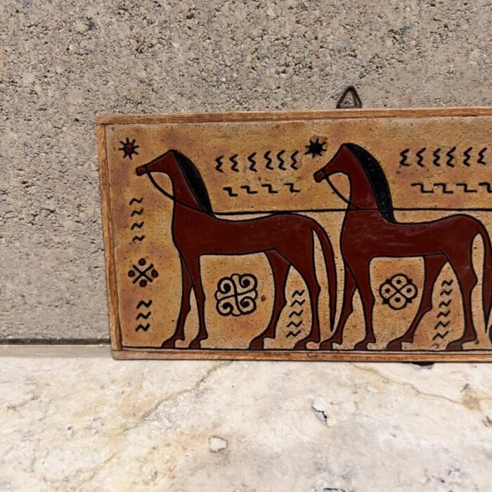 1970s wall art terracotta tile greek horse chariot angelos tsakirakis 6684