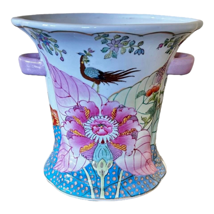 1980s asian cachepot vase in the style of mottahedeh 8521