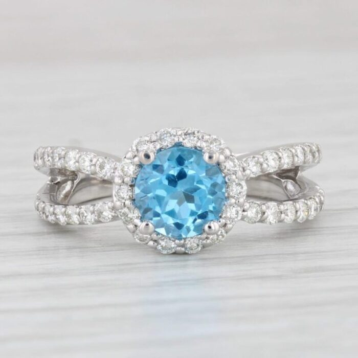 198ctw blue topaz diamond halo ring 14k white gold size 65 engagement 7754