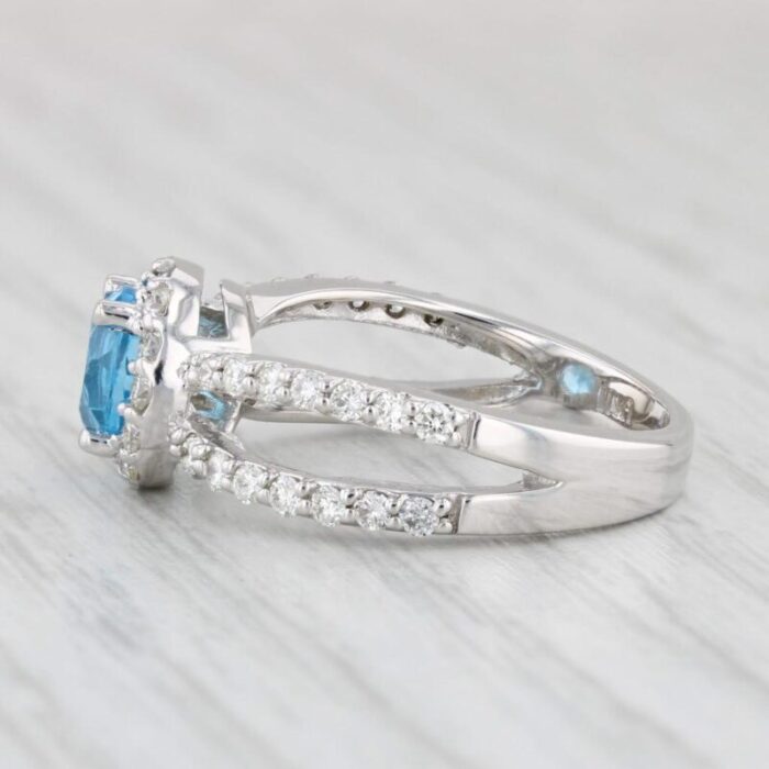 198ctw blue topaz diamond halo ring 14k white gold size 65 engagement 9679