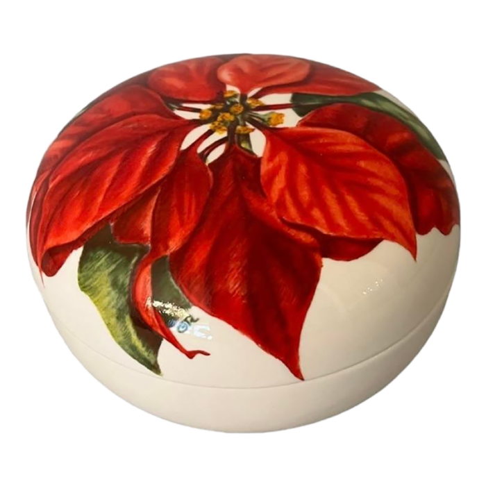 1990s villeroy and boch poinsettia trinket candy box in winter flowers made in luxembourg 5706