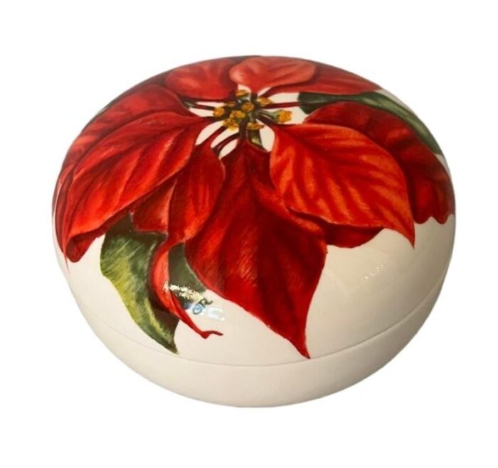 1990s villeroy and boch poinsettia trinket candy box in winter flowers made in luxembourg 6627