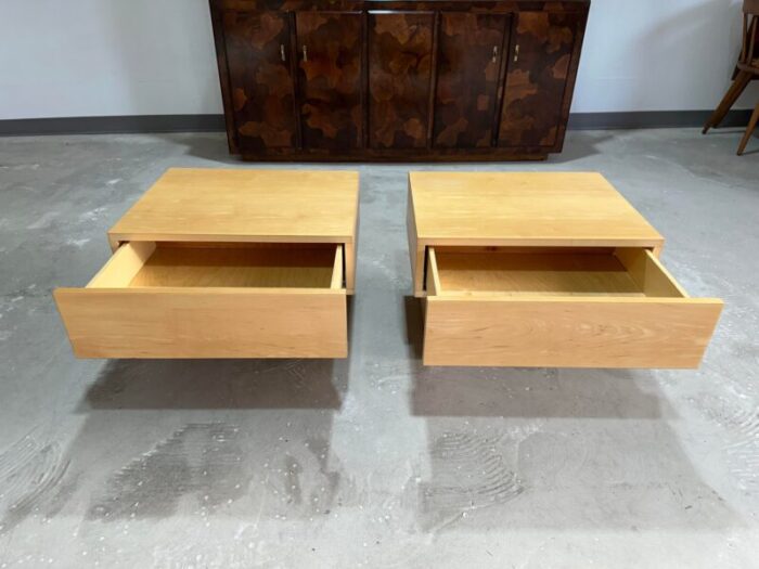 1990s vintage post modern custom made birch end tables or nightstands a pair 1707