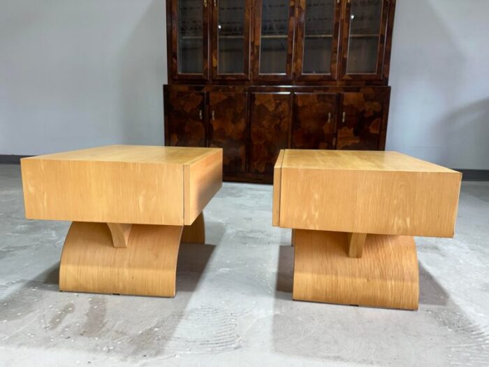 1990s vintage post modern custom made birch end tables or nightstands a pair 2030