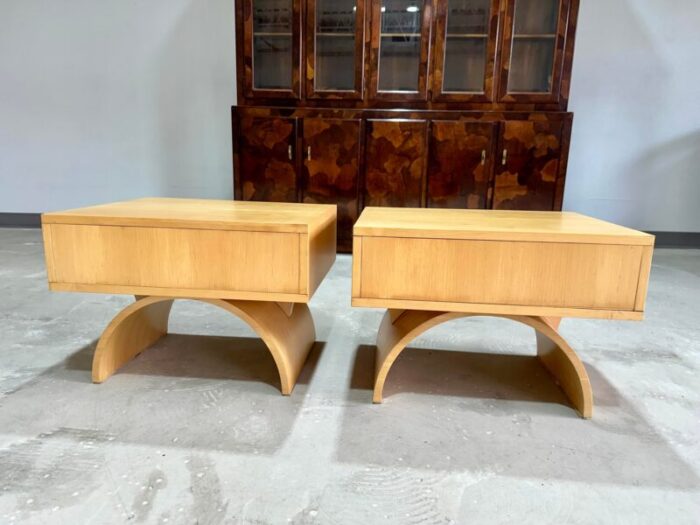 1990s vintage post modern custom made birch end tables or nightstands a pair 4919