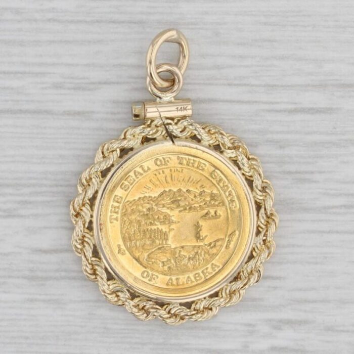 1994 alaska grizzly bear coin pendant 14k 999 gold state great seal 2270