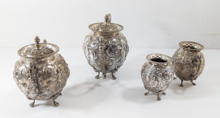 19th century continental 800 silver rococo style tea set from hanau germany 0446