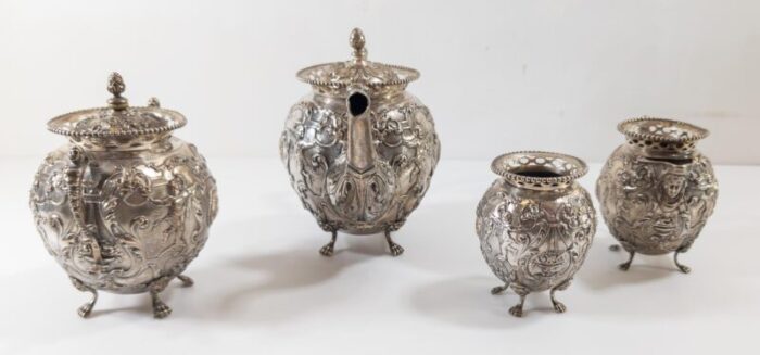 19th century continental 800 silver rococo style tea set from hanau germany 0836