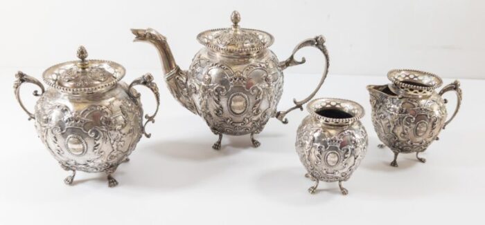 19th century continental 800 silver rococo style tea set from hanau germany 1328