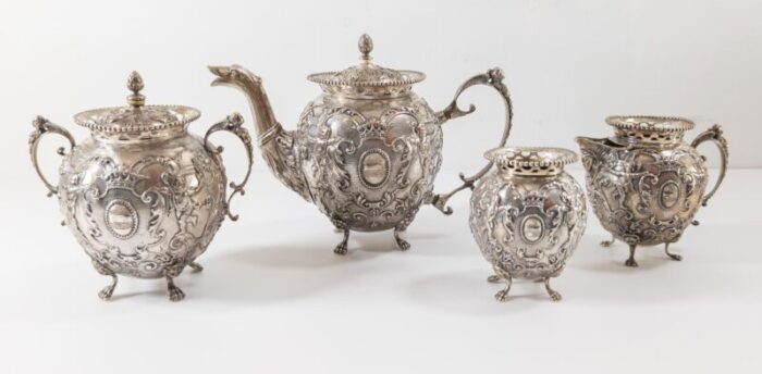 19th century continental 800 silver rococo style tea set from hanau germany 5741