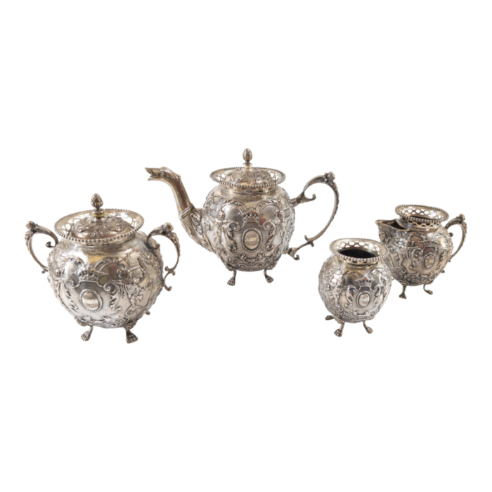 19th century continental 800 silver rococo style tea set from hanau germany 8546