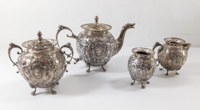 19th century continental 800 silver rococo style tea set from hanau germany 8634