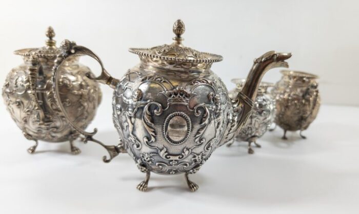 19th century continental 800 silver rococo style tea set from hanau germany 8873