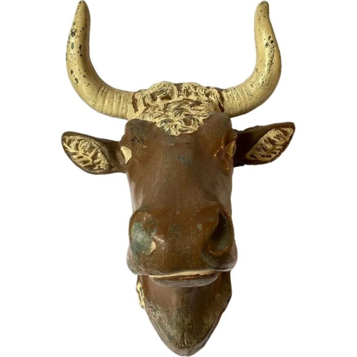 19th century french painted cast zinc bulls head butcher shop boucherie trade sign 8574