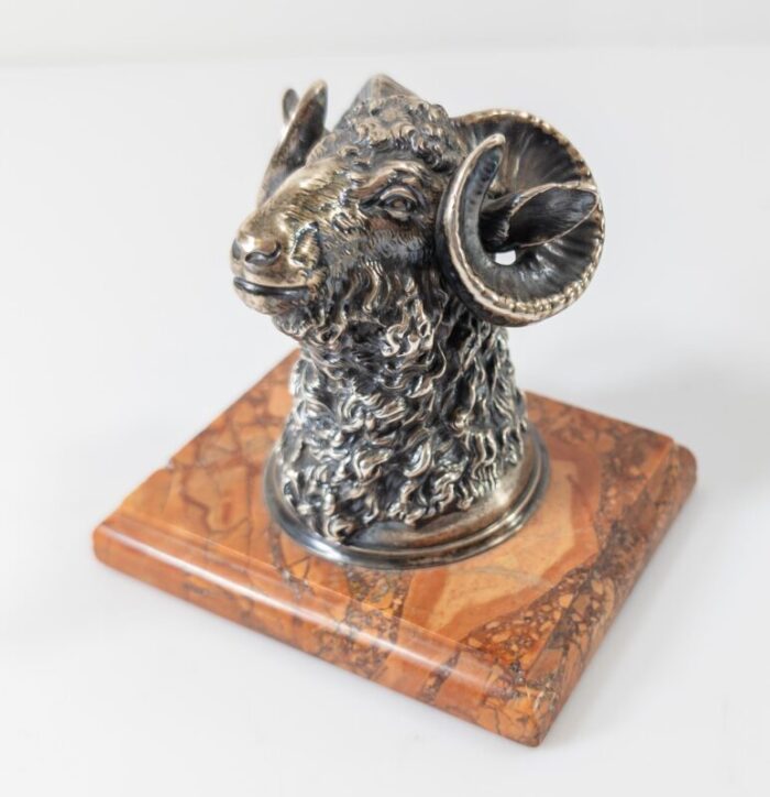 19th century russian 84 silver rams head stirrup cup on marble base 6885