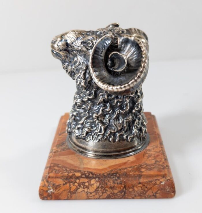 19th century russian 84 silver rams head stirrup cup on marble base 6949