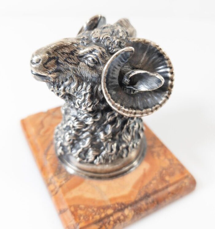 19th century russian 84 silver rams head stirrup cup on marble base 7909