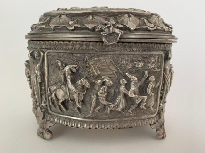 19th century silver bronze wedding scene jewelry box 4