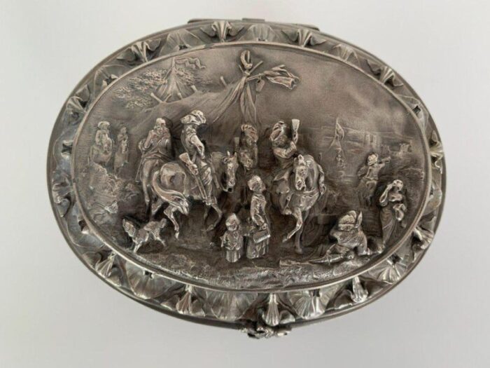 19th century silver bronze wedding scene jewelry box 5