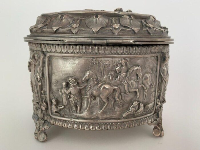 19th century silver bronze wedding scene jewelry box 6