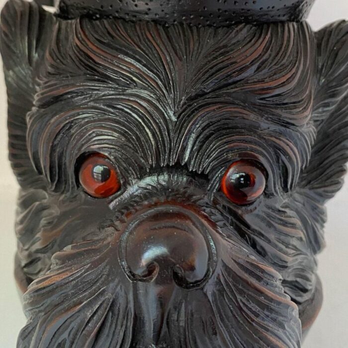 19th century swiss black forest walnut glass eyes terrier dog tobacco jar 5546