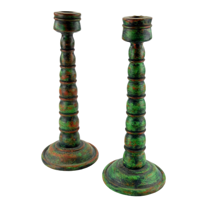 19th century wooden candlesticks a pair 6347