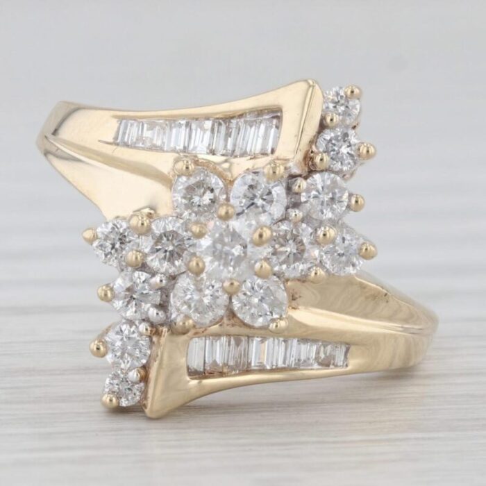 1ctw diamond cluster bypass ring 14k yellow gold size 8 cocktail 2095