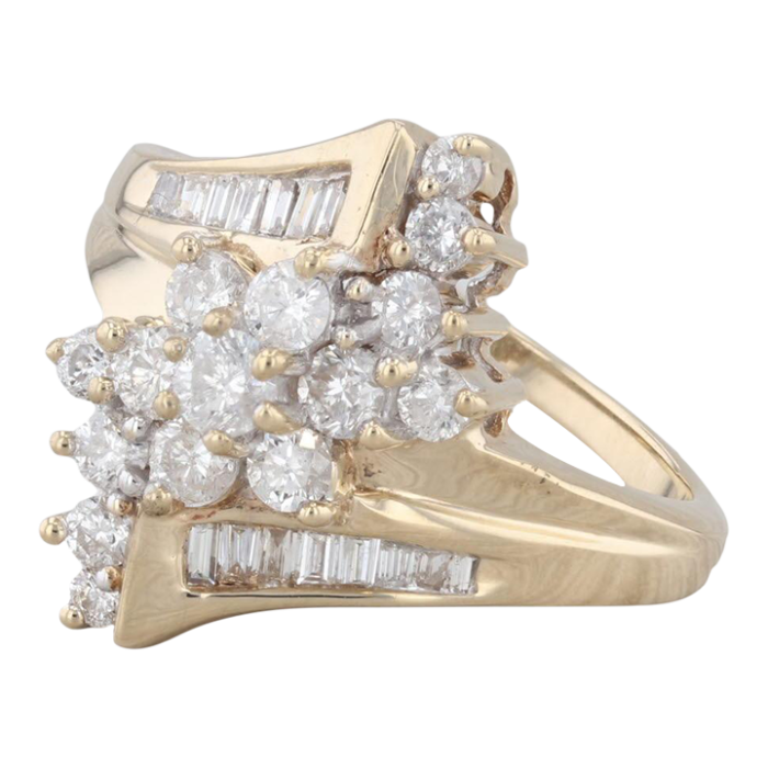 1ctw diamond cluster bypass ring 14k yellow gold size 8 cocktail 5400