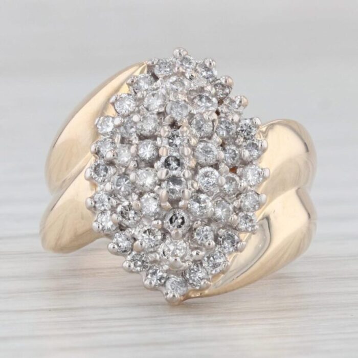 1ctw diamond cluster ring 14k yellow gold size 8 bypass cocktail 9113