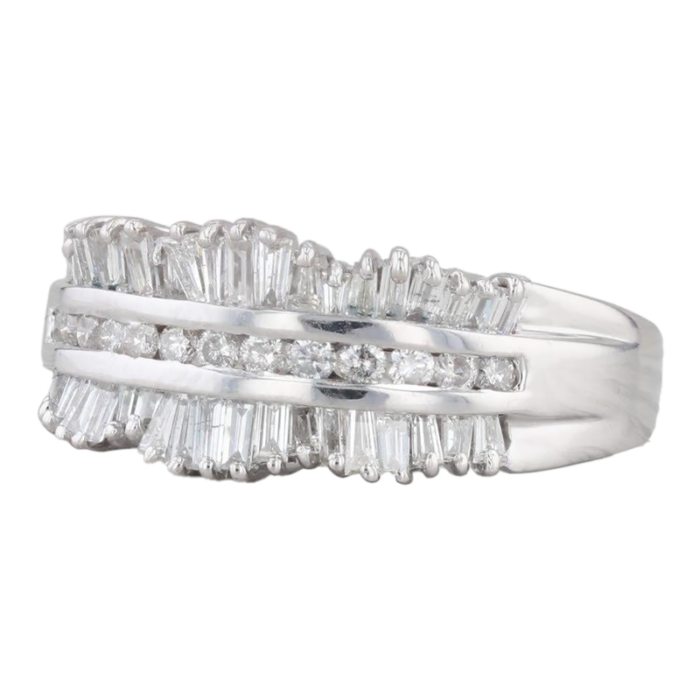 1ctw diamond ring 14k white gold size 825 baguette and round cut 6268