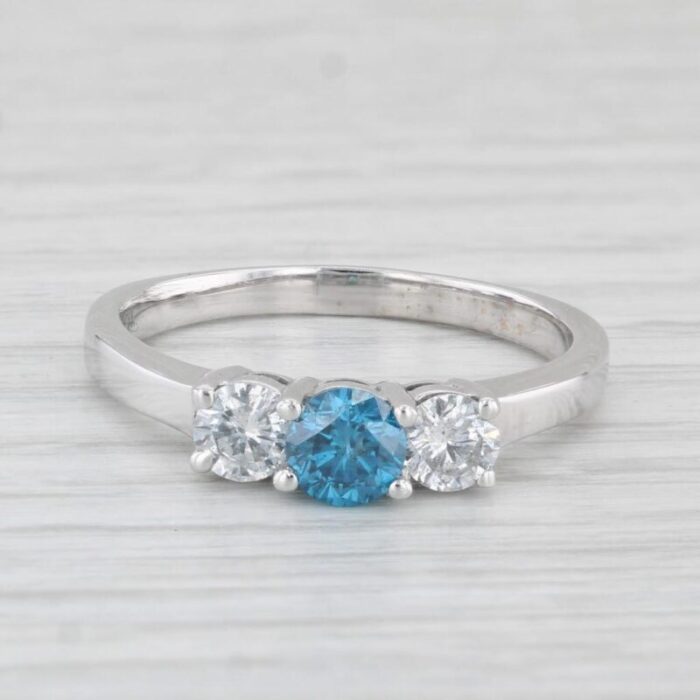 1ctw round blue white diamond 3 tone engagement ring 14k white gold size 85 3749