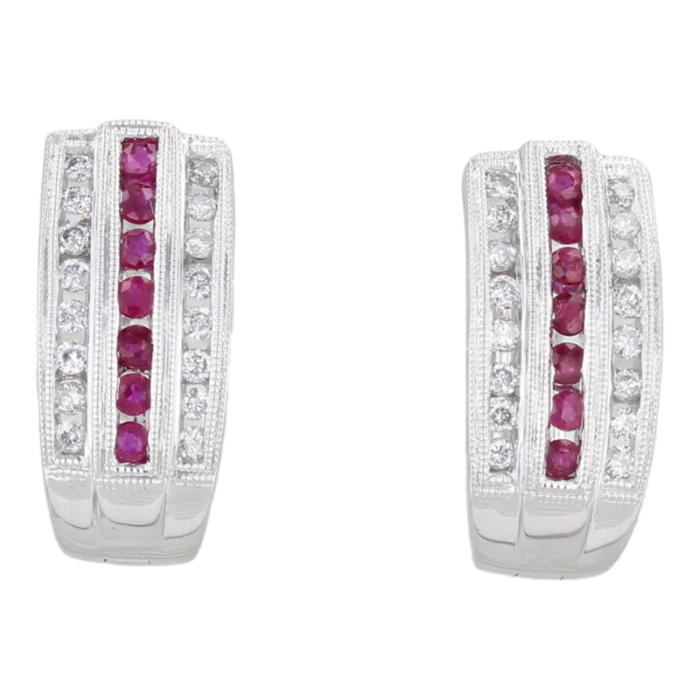 1ctw ruby diamond hoop earrings 14k white gold snap top oval hoops legend 2 pieces 0236