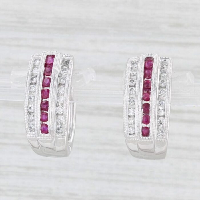 1ctw ruby diamond hoop earrings 14k white gold snap top oval hoops legend 2 pieces 5783